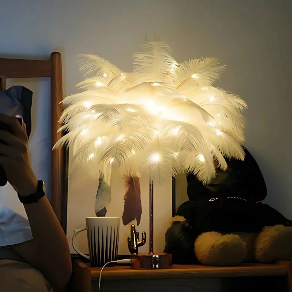 Feather Palm Tree Lamp - Elegant LED Cordless Table Lamp with Remote Control - Veliqo