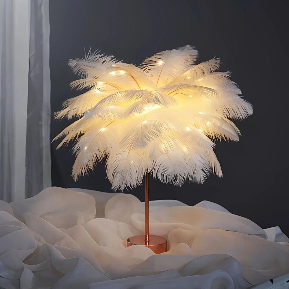 Feather Palm Tree Lamp - Elegant LED Cordless Table Lamp with Remote Control - Veliqo
