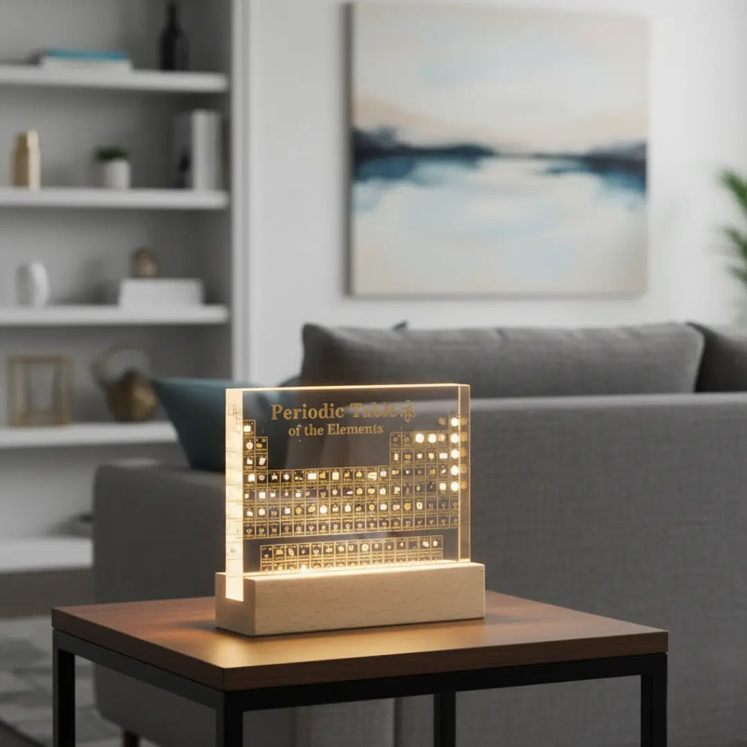 Periodic Table LED display ambient lighting in living room